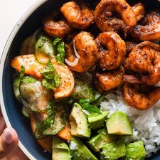 Spicy Shrimp with Peach Salad