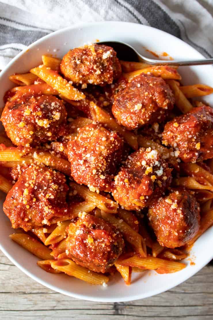 Turkey Meatballs and Pasta in Marinara Sauce