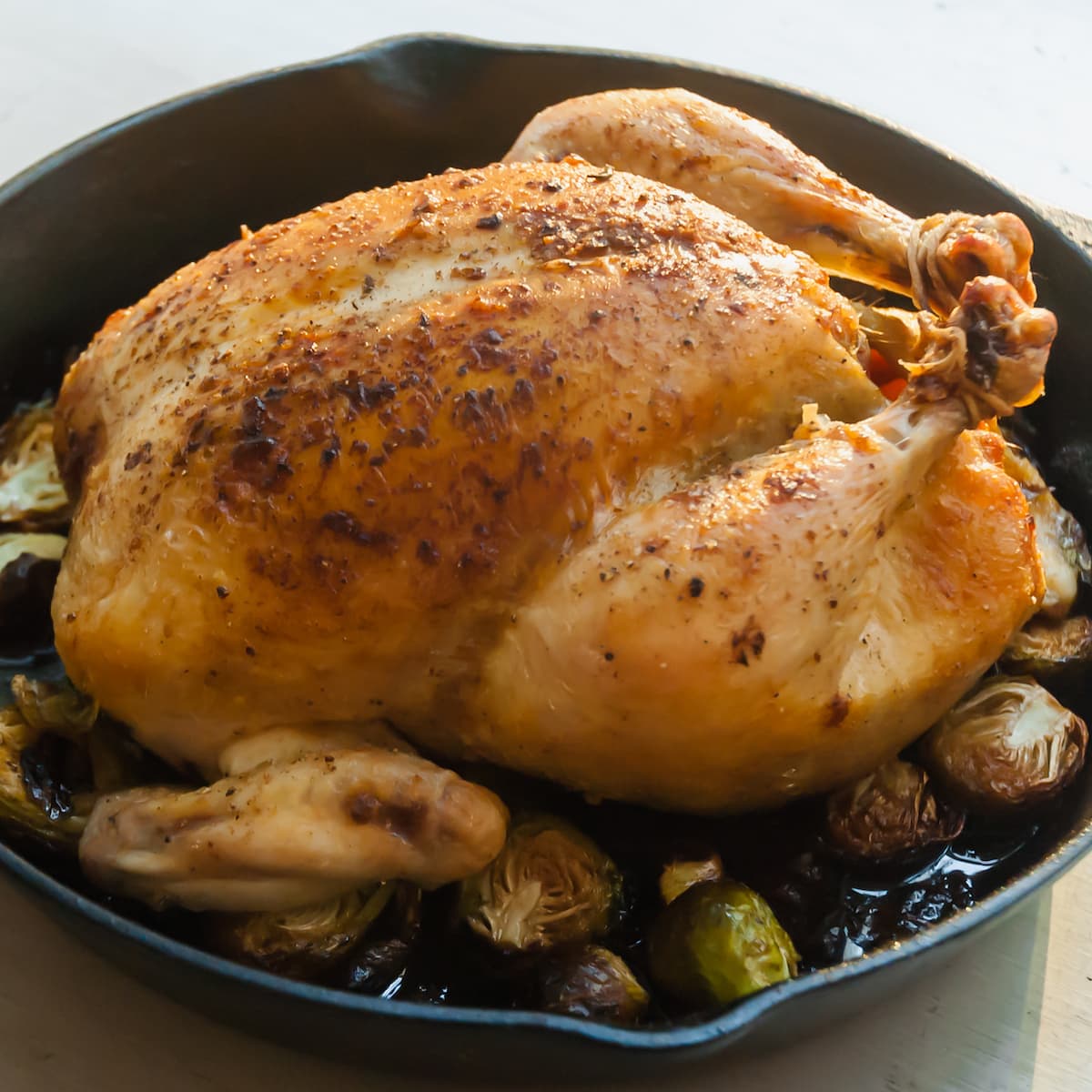 Roast Chicken with Schmaltzy Brussels Sprouts