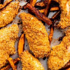 Sheet Pan Parmesan Chicken Fingers & Sweet Potato Fries
