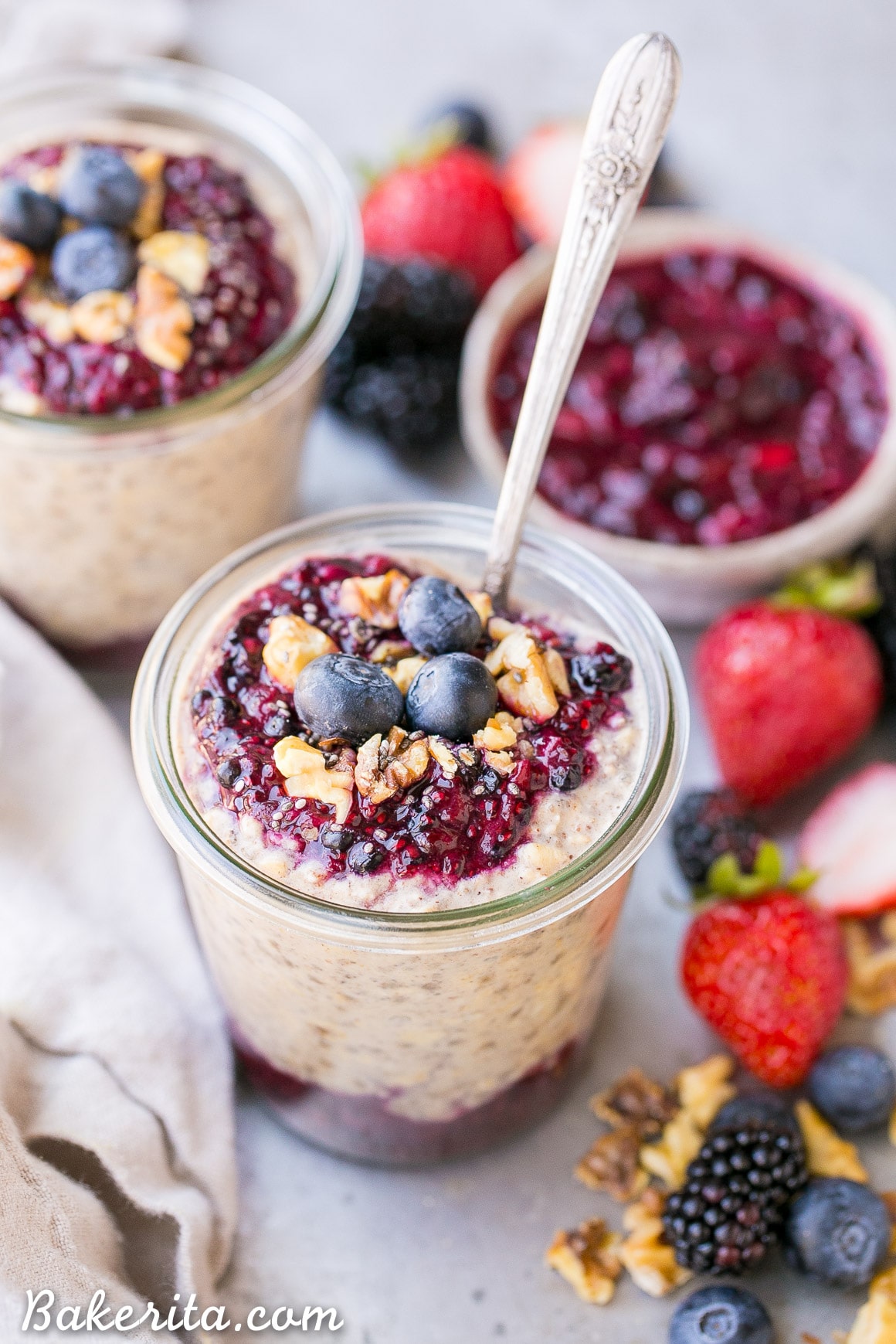 Superfood Overnight Oats with Easy Berry Chia Jam