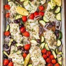 Sheet Pan Mediterranean Baked Cod with Parsley Garlic Oil