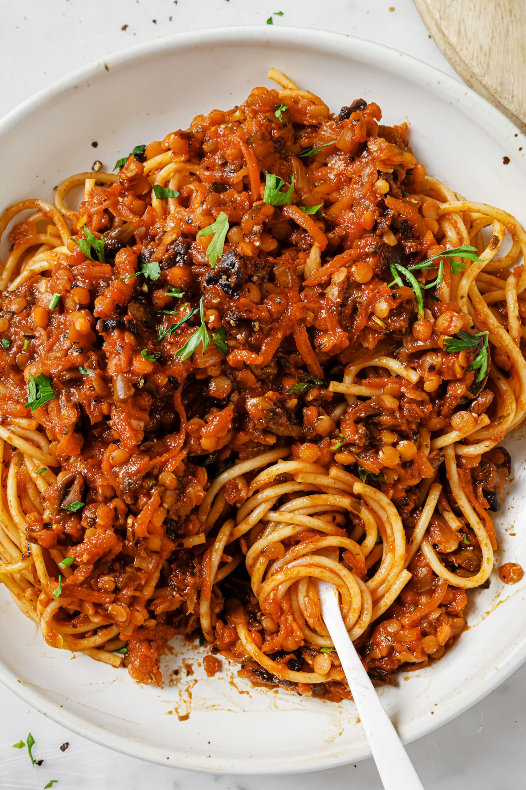 7. 30-Minute Vegan Red Lentil Bolognese with Mushrooms